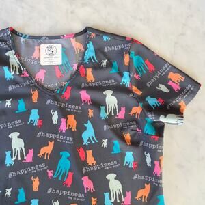 Cherokee Dog is Good Dog + Cat Happiness Print Scrubs Medical Uniform Top / M